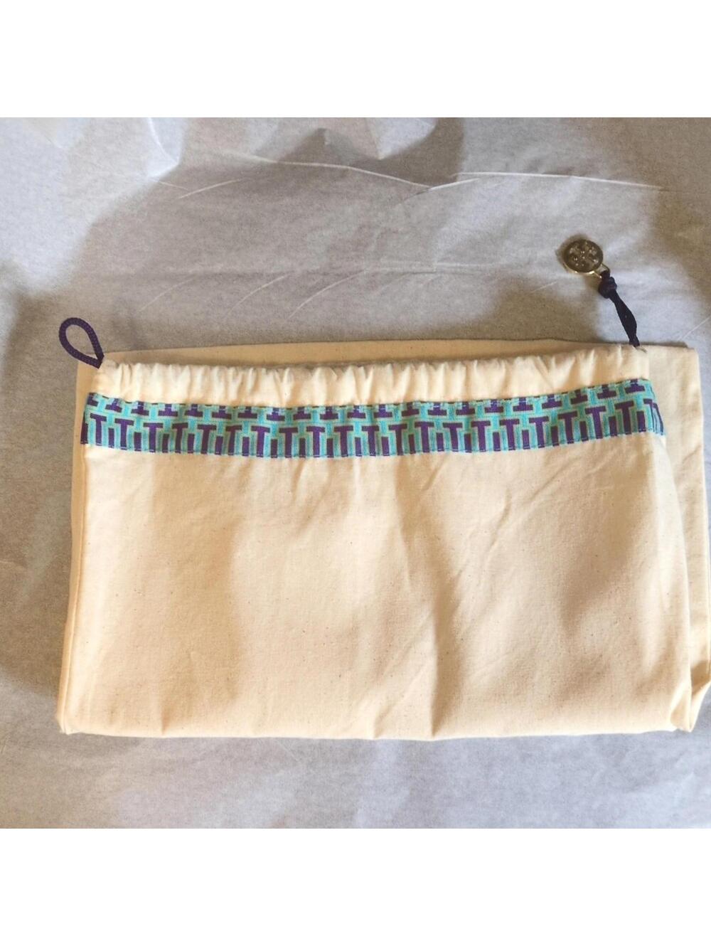 Set of 2 Tory Burch Drawstring Shoe Bag with Logo Medallion and Patterned Trim